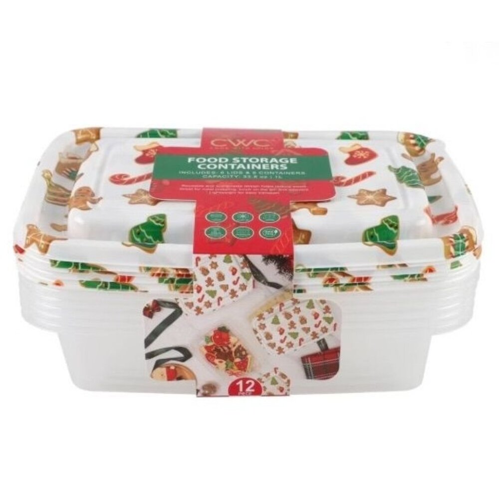 Cook With Color 6 Pk 5 Cup Printed Holiday Cookies Food Storage Containers